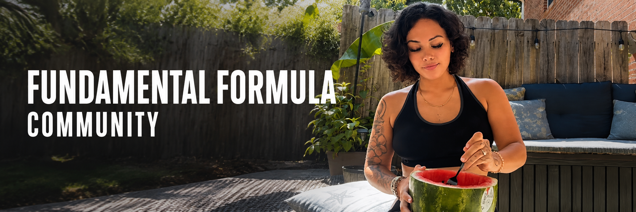 Fundamental Formula Community banner featuring Lauren Allen preparing fresh watermelon